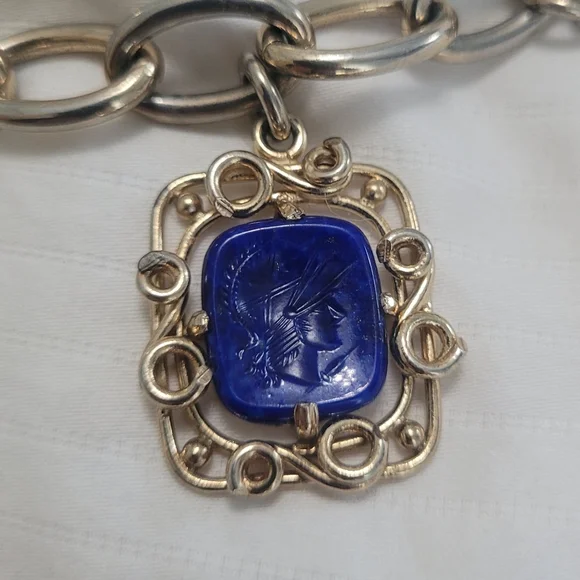 1950s Intaglio Glass Cameo Italian Roman Greek Chunky Toggle Charm Bracelet